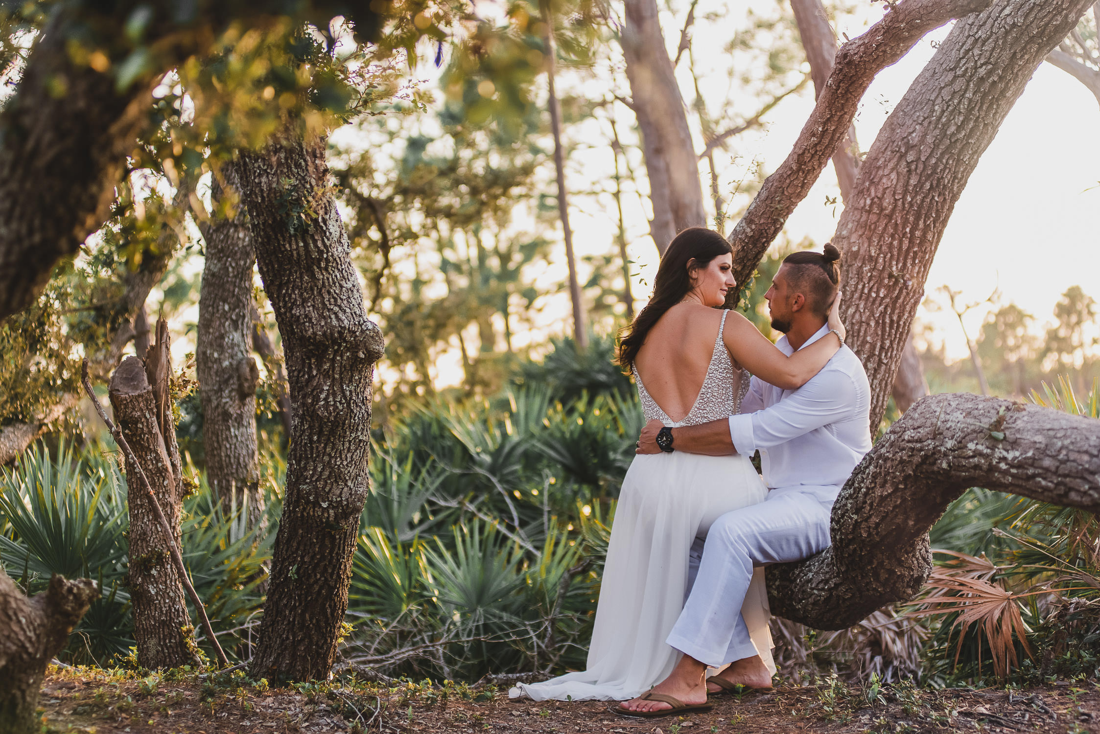 bride and groom in wedding garden