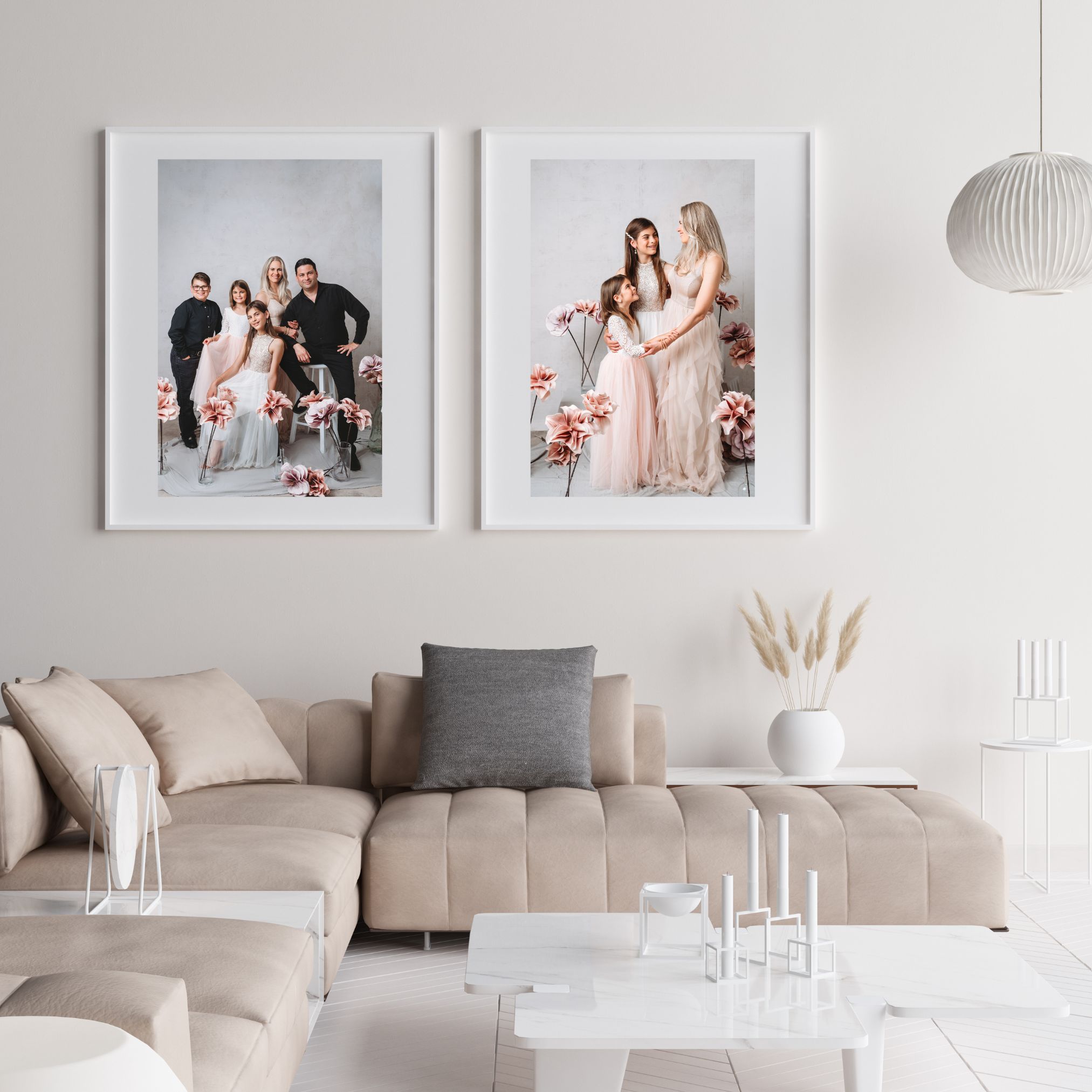 a room view with beautiful family portrait on the wall