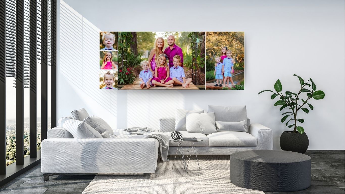 Family photography session as a wall art in modern living room